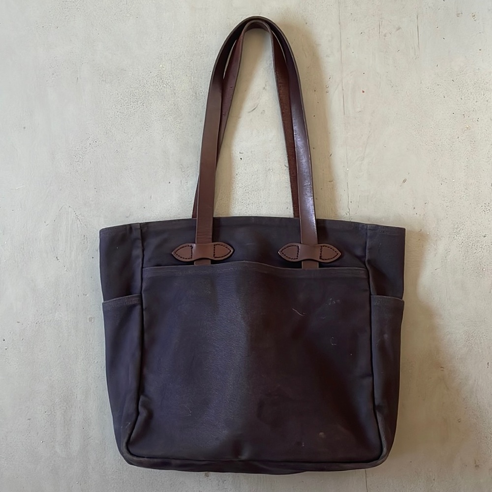 Navy Filson Canvas Tote bag w/ leather handles